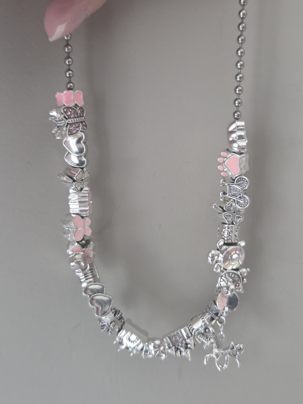 Silver Charm Necklace with Pink Accents - Women Jewelry